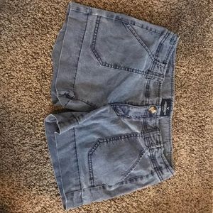 navy wash denim shorts